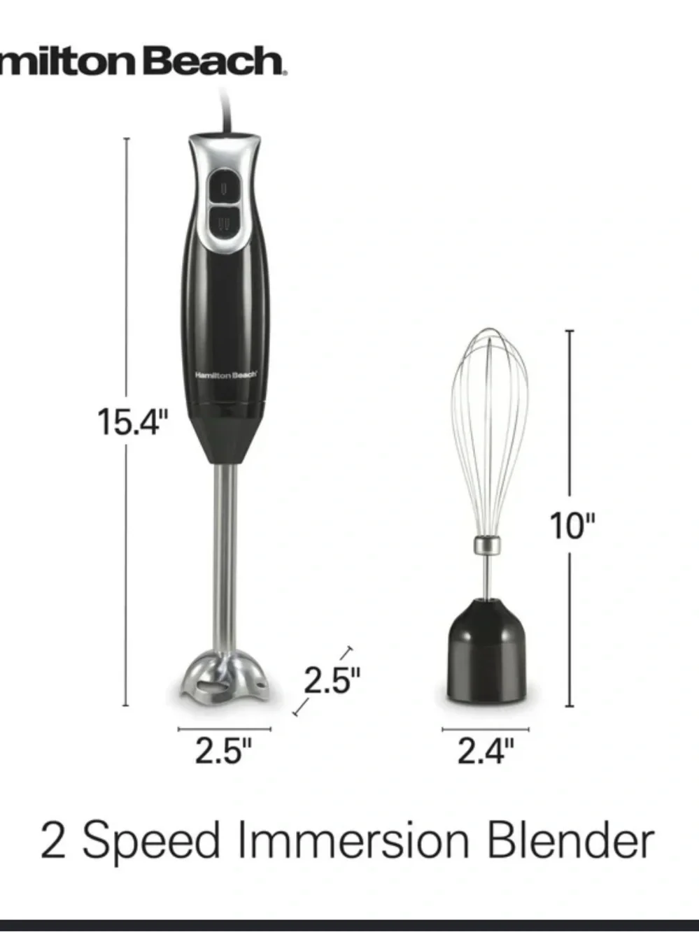 Hamilton Beach Black and Silver 2-Speed Immersion Blender with Whisk
